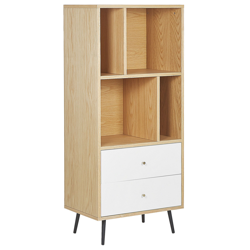 foto del prodotto libreria in legno chiaro con mdf bianco 139 x 60 x 40 cm mobile contenitore con cassetti modern