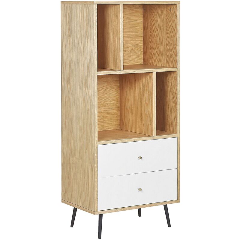 foto del prodotto libreria in legno chiaro e mdf bianco con 2 cassetti 139 x 60 x 40 cm richmond