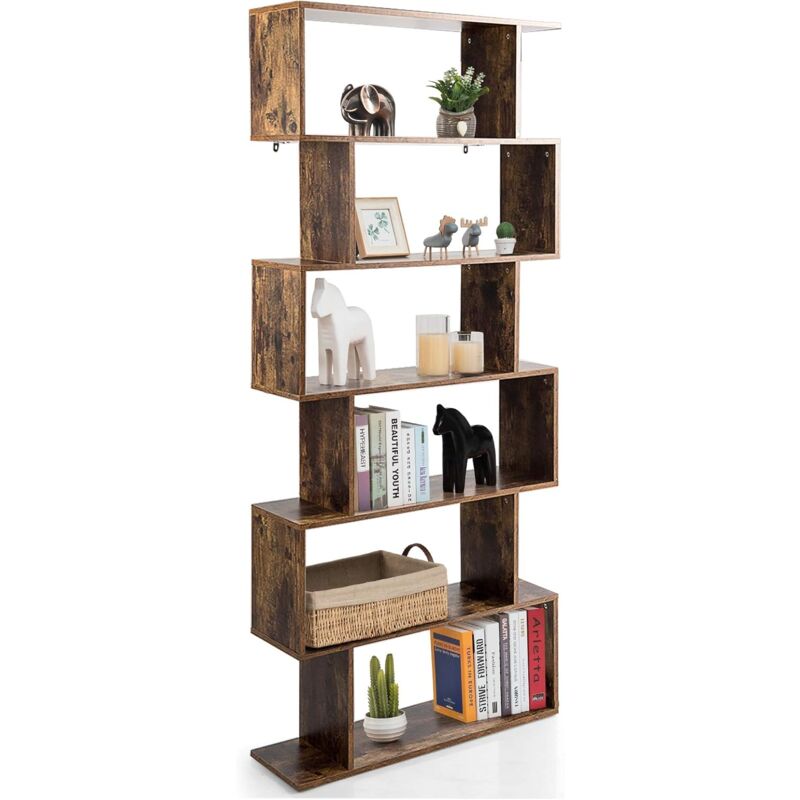 foto del prodotto libreria in legno, con 6 livelli, a forma di s, fino a 90 kg marrone relax4life