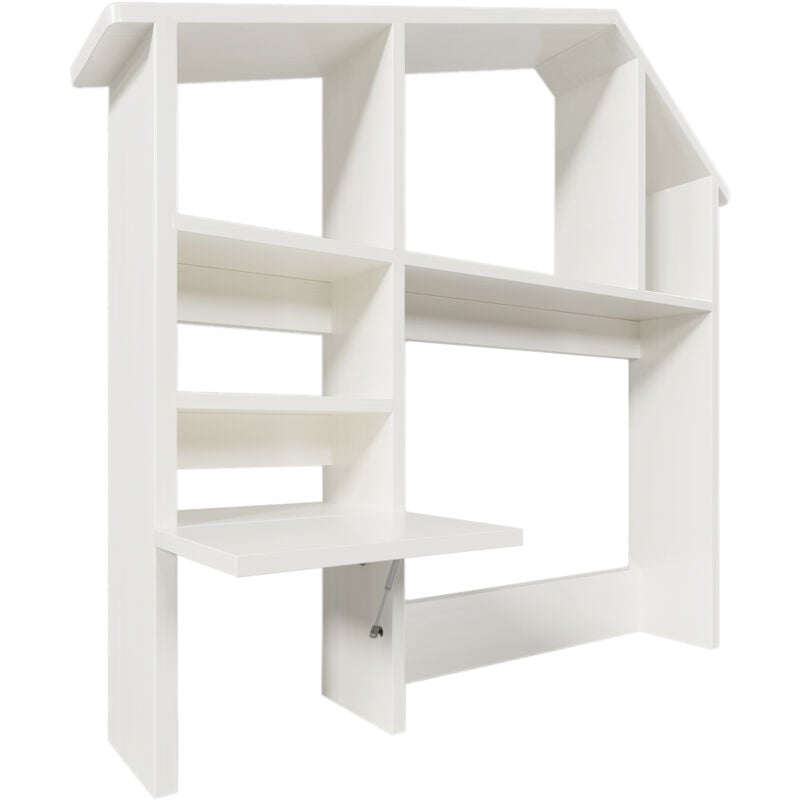 foto del prodotto libreria in legno con ripiano e spazio di archiviazione, adatta per bambini e adolescenti, con ripiano accanto al letto pieghevole idraulicamente e