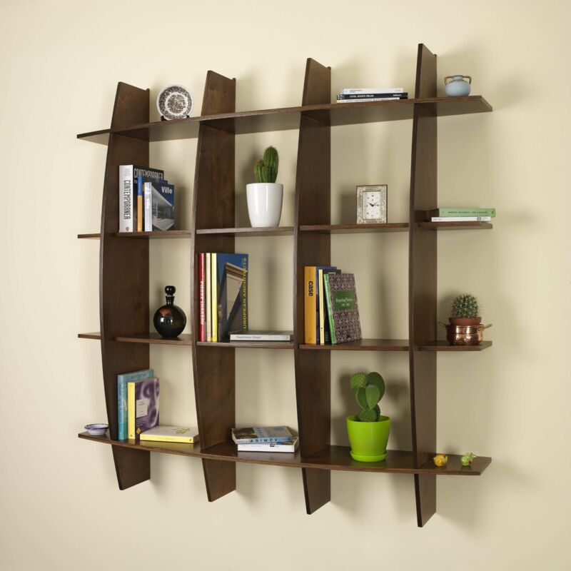 foto del prodotto libreria in legno da parete mobile scaffale libri made in italy mod. arco noce l150 x p30 x 150h