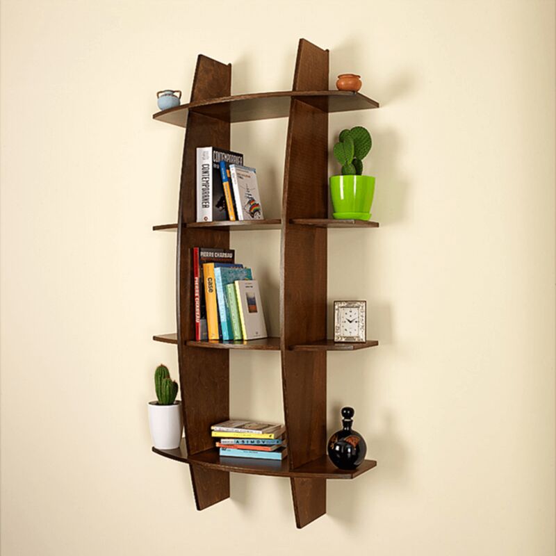 foto del prodotto libreria in legno da parete mobile scaffale libri made in italy mod. fantasia noce l75 x p30 x 150h