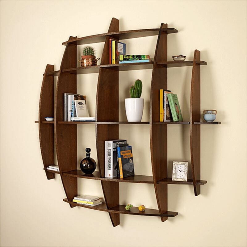foto del prodotto libreria in legno da parete mobile scaffale libri made in italy mod. luna noce l150 x p30 x 150h