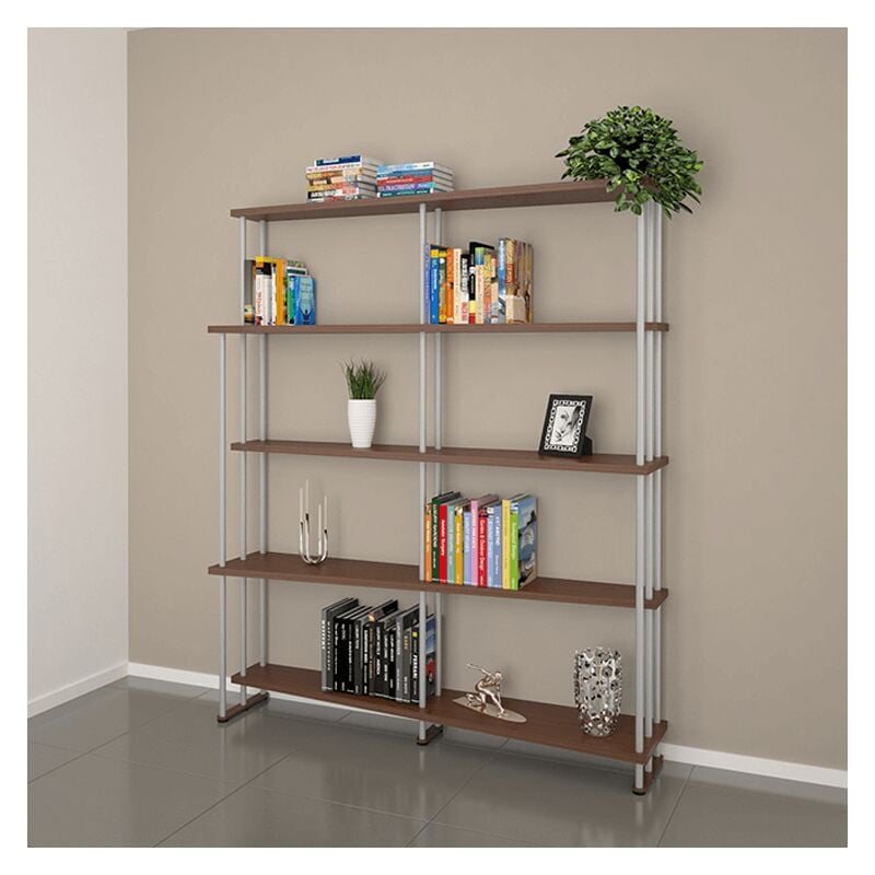 foto del prodotto libreria in legno divisorio moderno design open space made in italy mod. smile noce l150 x p30 22 x 190h