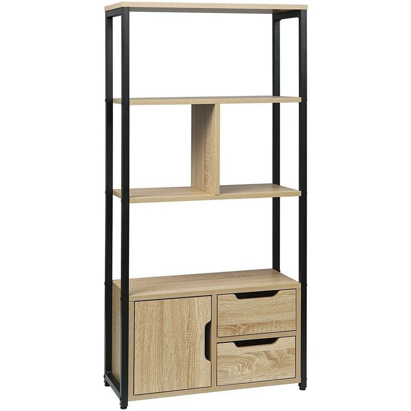 foto del prodotto libreria in legno e metallo scaffale per libri portaoggetti moderno legno woltu