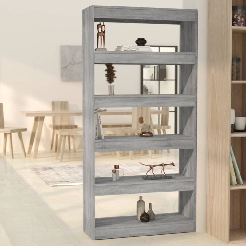 foto del prodotto libreria in legno ideale per salotto o ufficio con 5 ripiani vari colori colore grigio