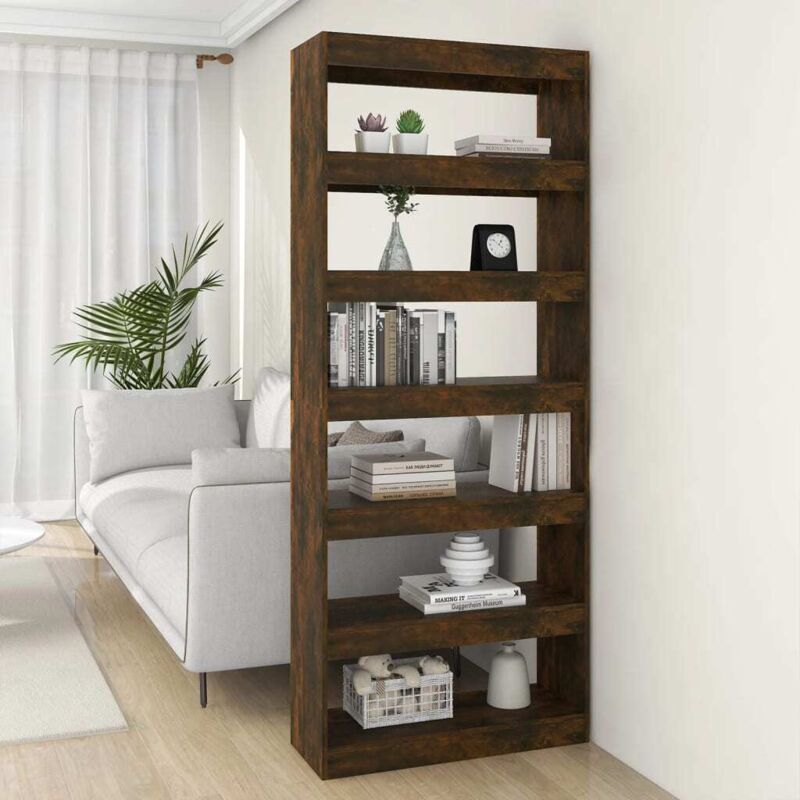 foto del prodotto libreria in legno ideale per salotto o ufficio con 6 ripiani vari colori colore marrone fumo