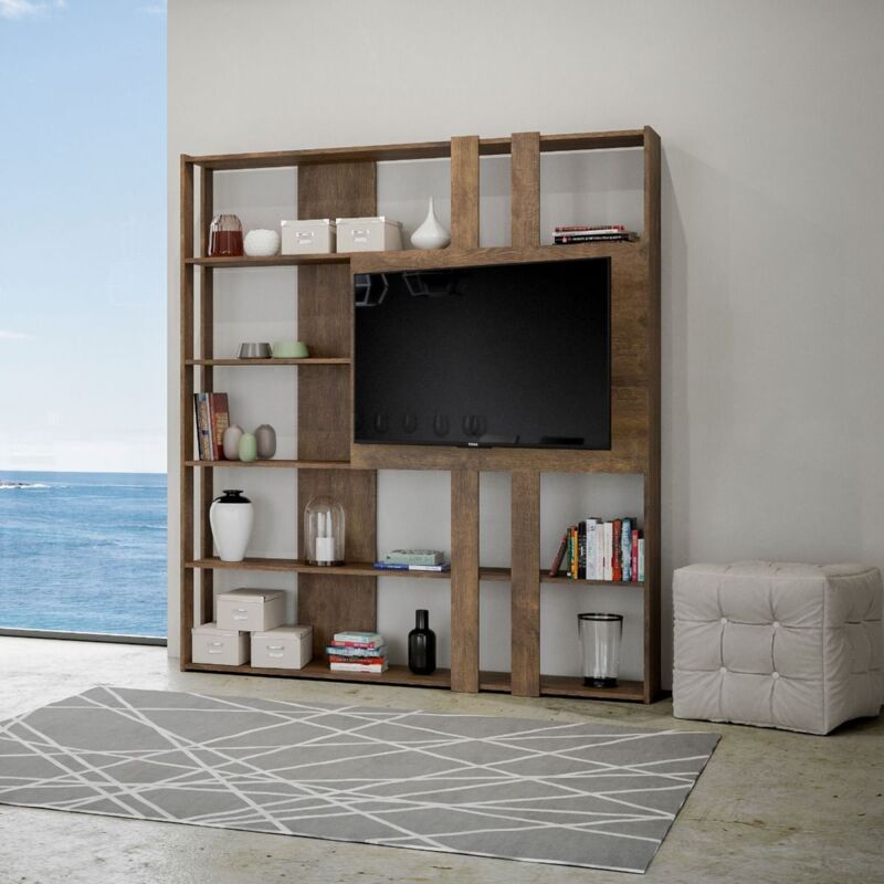 foto del prodotto libreria in legno noce 178x204h cm con pannello tv kato l