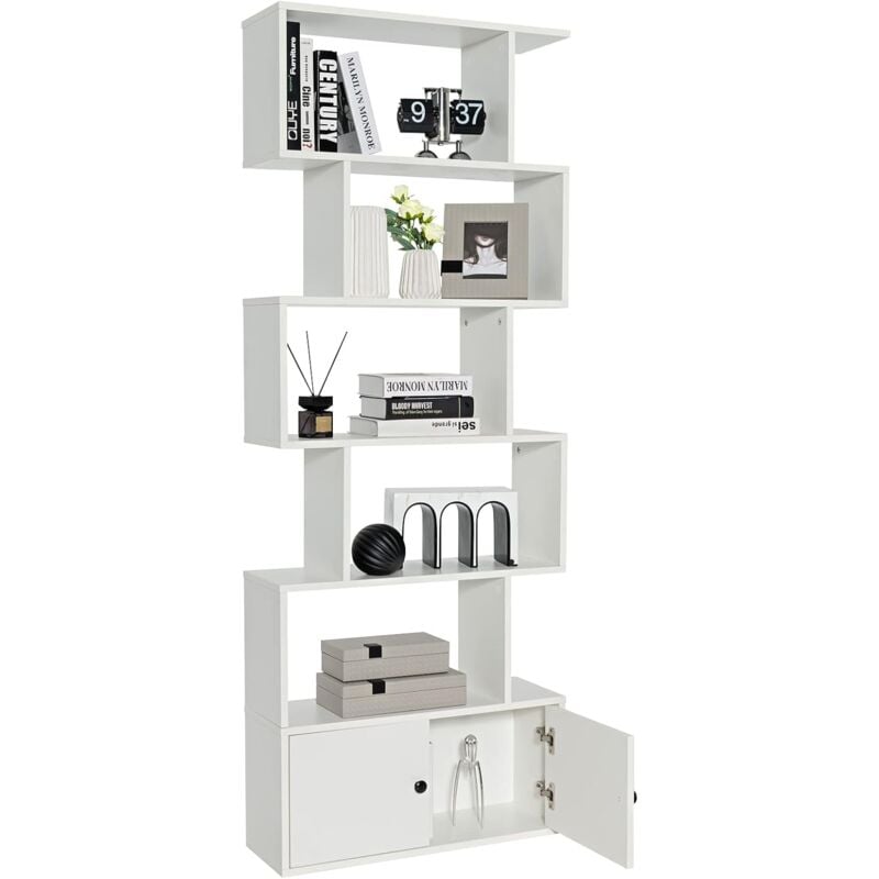 foto del prodotto libreria in legno, scaffale multifunzionale con 5 ripiani, per ufficio ,casa, ripiano a forma di s, 70 x 23 x 183 cm bianco costway
