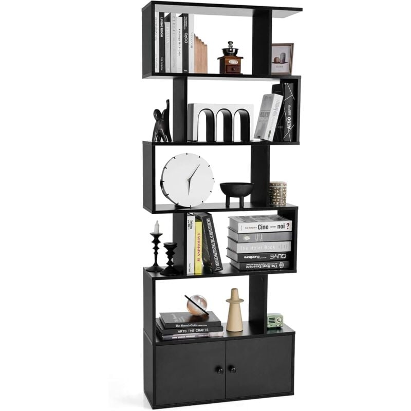 foto del prodotto libreria in legno, scaffale multifunzionale con 5 ripiani, per ufficio,casa, ripiano a forma di s, 70 x 23 x 183 cm nero costway