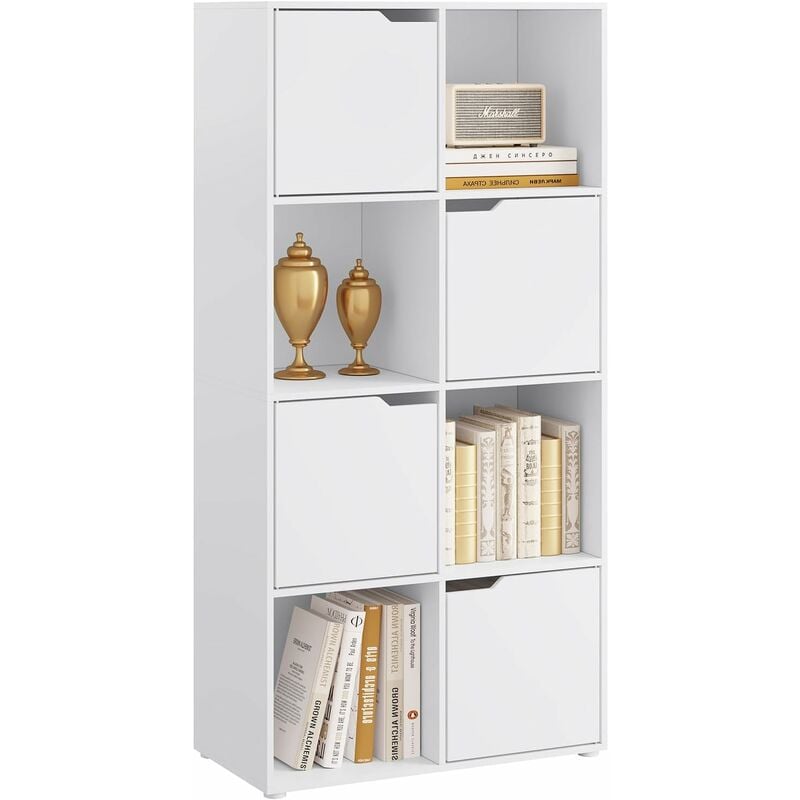 foto del prodotto libreria in legno scaffale per casa e ufficio autoportante portaoggetti con 8 cubi portaoggetti,bianco woltu