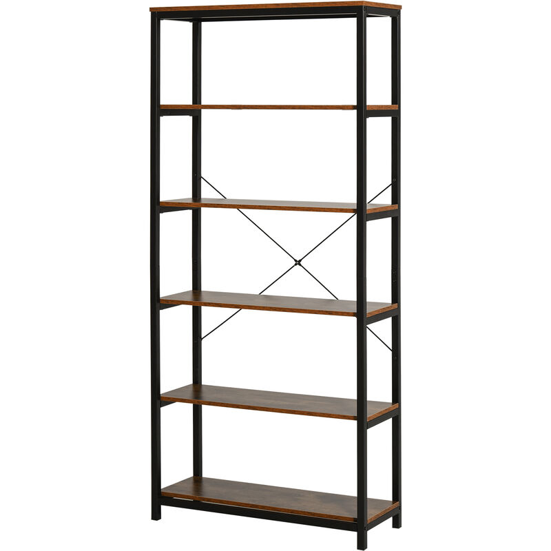 foto del prodotto libreria in stile industriale vintage con 6 mensole in legno e metallo homcom