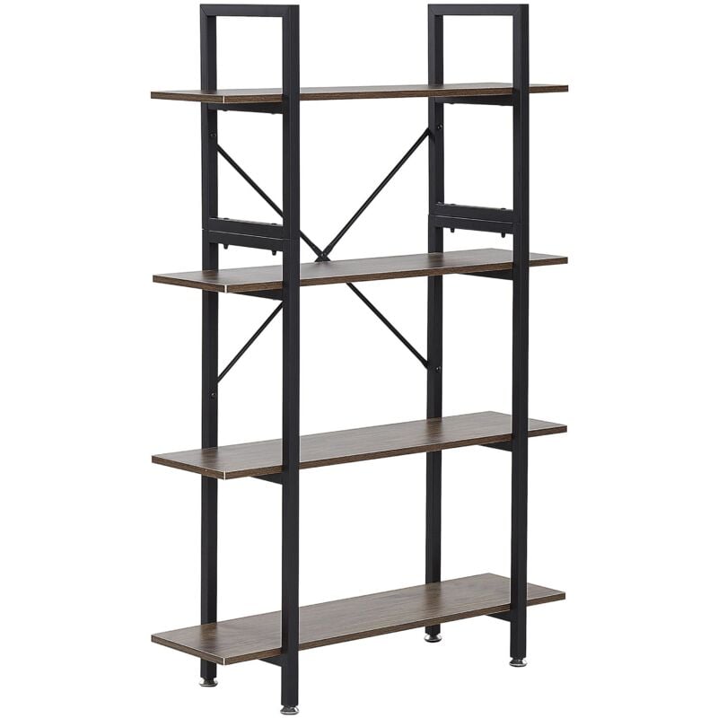 foto del prodotto libreria industriale 4 scaffali legno scuro struttura nera darby