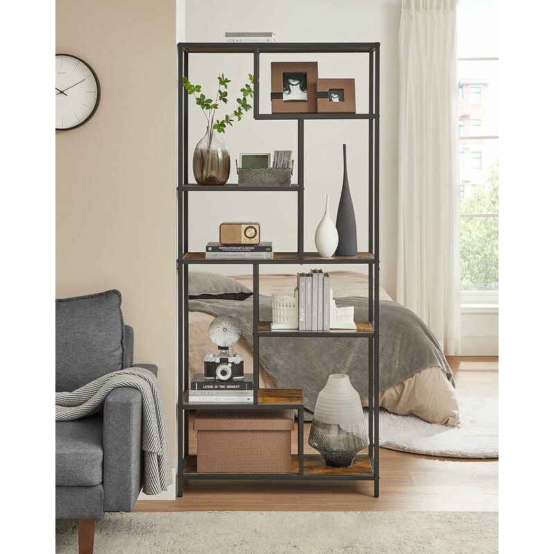 foto del prodotto libreria, libreria a 6 piani, mensola con display geometrico, ripiano portaoggetti, 30 x 80 x 180 cm, per studio, ufficio, soggiorno, camera da
