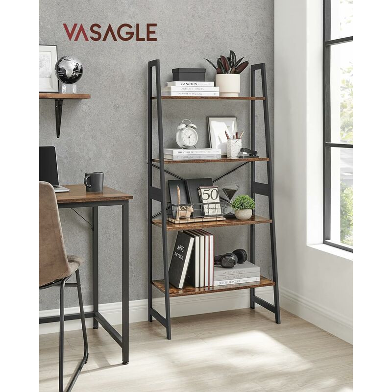 foto del prodotto libreria, libreria scaffale a scala, scaffale portaoggetti a 4 ripiani, struttura in bamb , montaggio facile, soggiorno salotto camera da letto