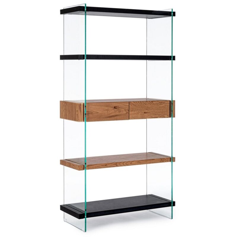 foto del prodotto libreria line wood struttura in legno mdf rivestito con fianchi in vetro per interno