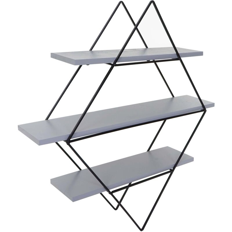 foto del prodotto libreria mensola scaffale hhg 842 legno metallo 3 ripiani 12x55x60cm grigio blu