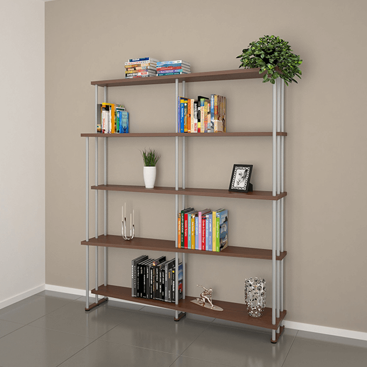 foto del prodotto libreria mensola scaffale in legno modello smile con 5 ripiani carico max 1000 finitura noce l.150 x p.35 22 x h.190 made in italy