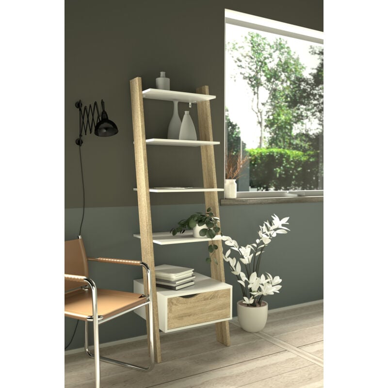 foto del prodotto libreria mod. oslo cm 55.1x48.05 h. 180.4 bianco opaco e oak