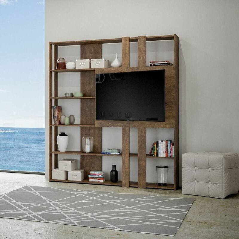foto del prodotto libreria moderna 5 ripiani con pannello per tv 178x36x204 cm in nobilitato marrone
