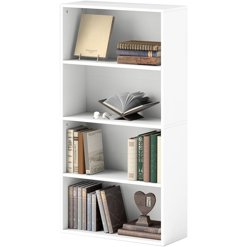 foto del prodotto libreria moderna a 4 ripiani con 2 scaffali flessibili in legno bianco homcom