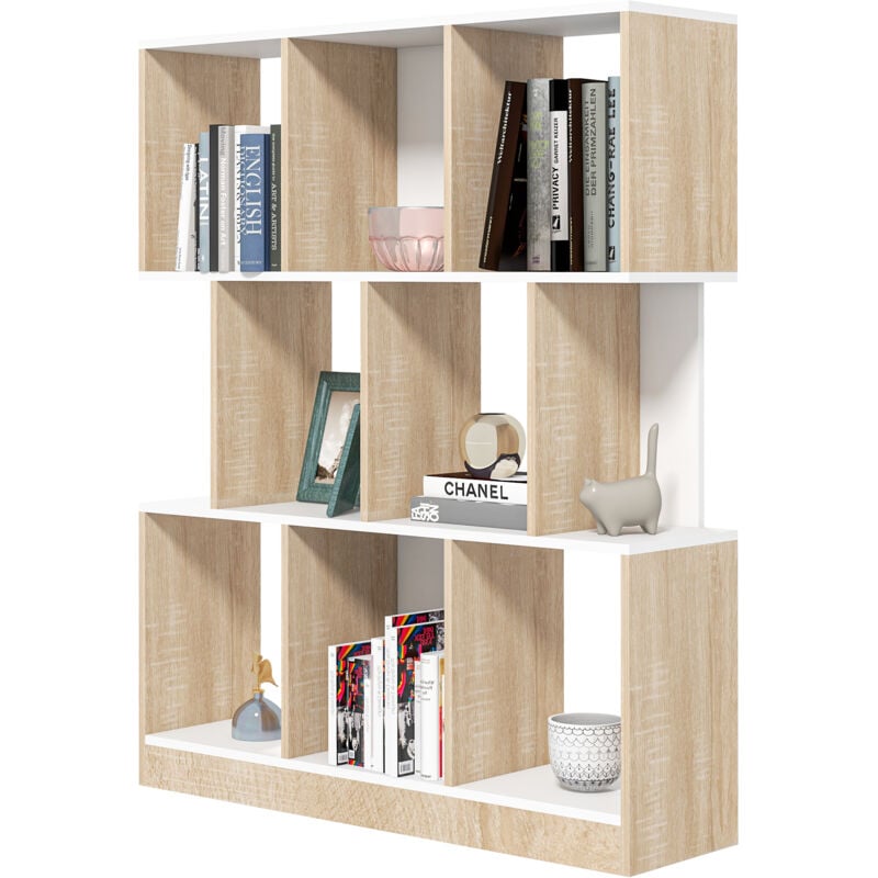 foto del prodotto libreria moderna a 8 ripiani in truciolato 100x27x124 cm rovere e bianco homcom
