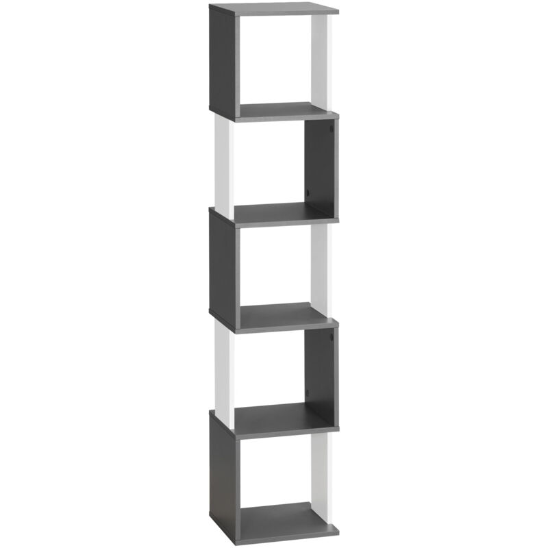 foto del prodotto libreria moderna a muro con 5 ripiani in legno grigio bianco 33x28x161cm homcom