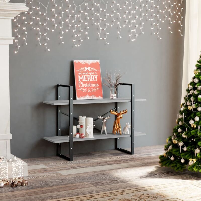 foto del prodotto libreria moderna con 2 ripiani in legno di diverso colore 100x30x70cm colore grigio lucido