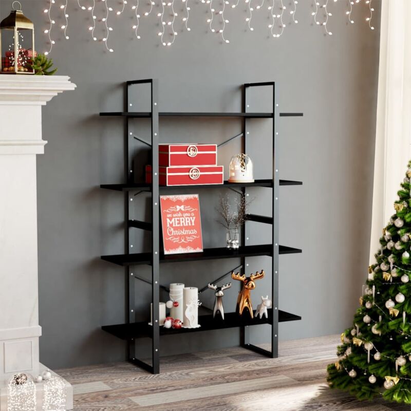 foto del prodotto libreria moderna con 4 ripiani in legno di diverso colore 100x30x140cm colore nero