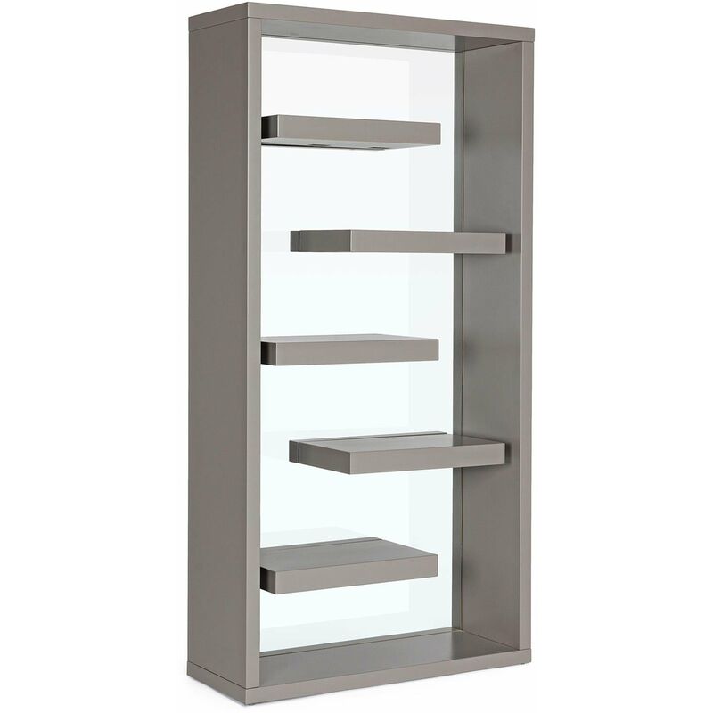 foto del prodotto libreria moderna di design bilbao in legno e vetro per ufficio e cameretta h 180 cm grigio