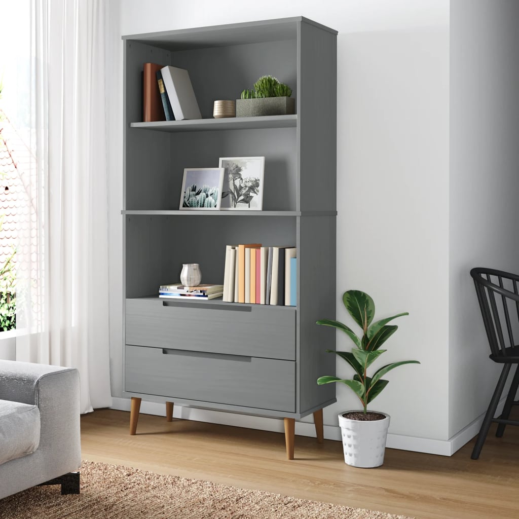 foto del prodotto libreria molde grigia 85x35x170,5 cm in legno massello di pino