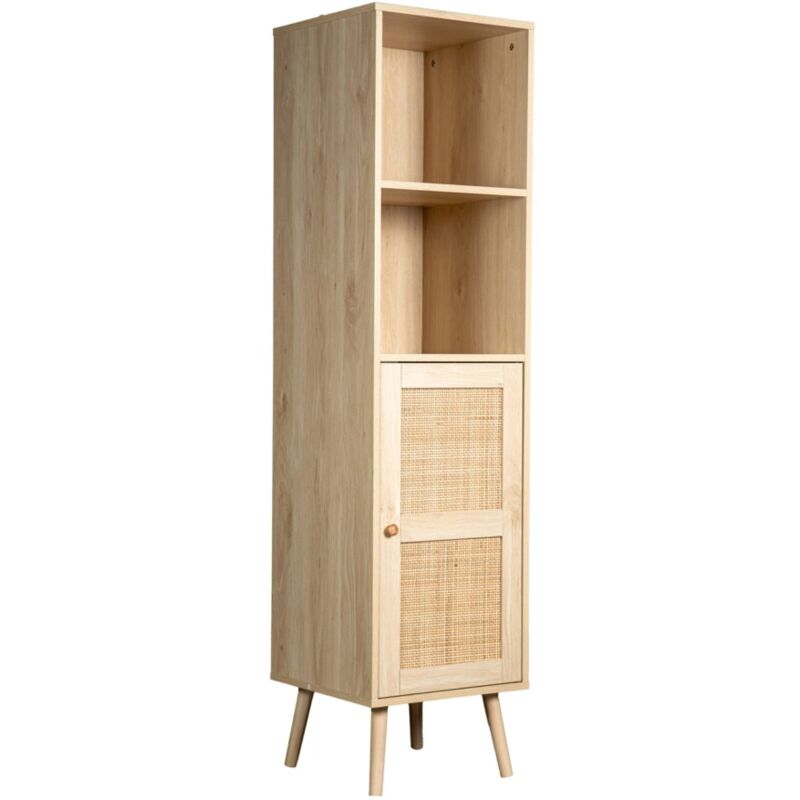 foto del prodotto libreria multifunzione bella home con porta battente in rattan e 4 ripiani 40x40x158,5 cm