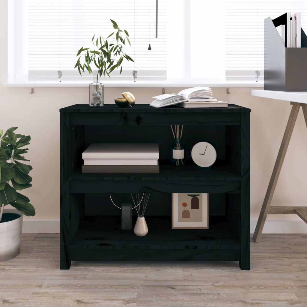 foto del prodotto libreria nera 80x35x68 cm in legno massello di pino