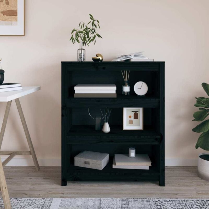 foto del prodotto libreria nera 80x35x97 cm in legno massello di pino