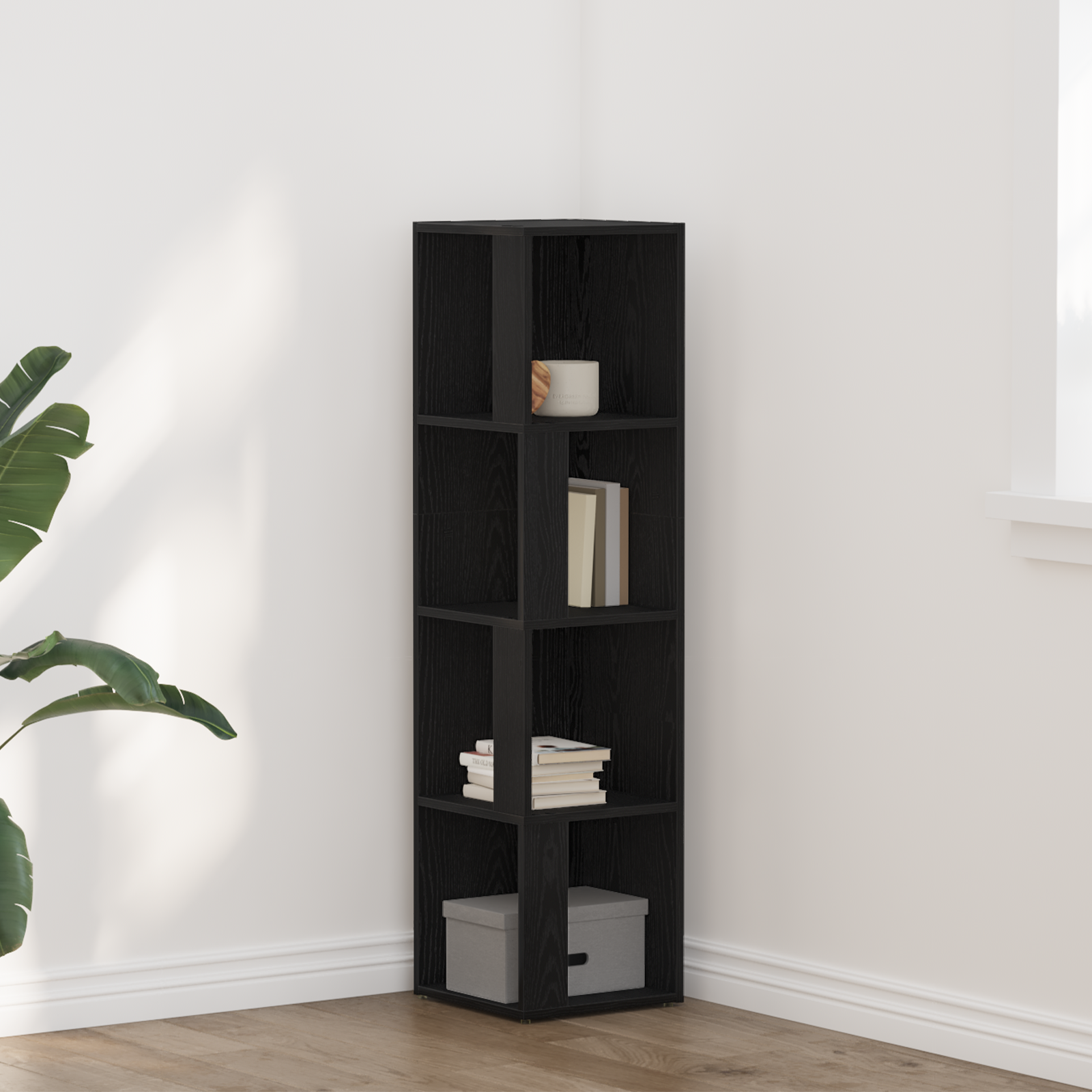 foto del prodotto libreria nera in rovere 33x33x132 cm in legno ingegnerizzato
