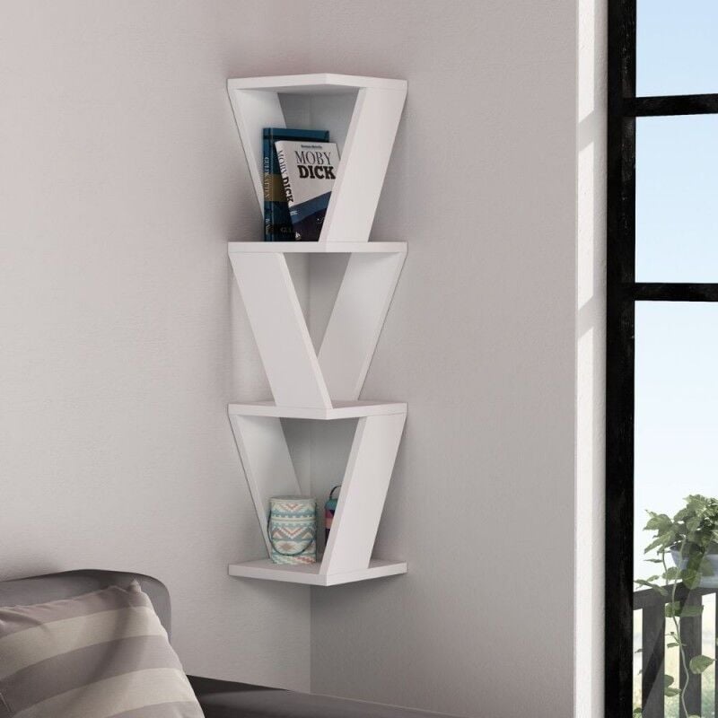 foto del prodotto libreria pensile angolare colore bianca 85h cm zena