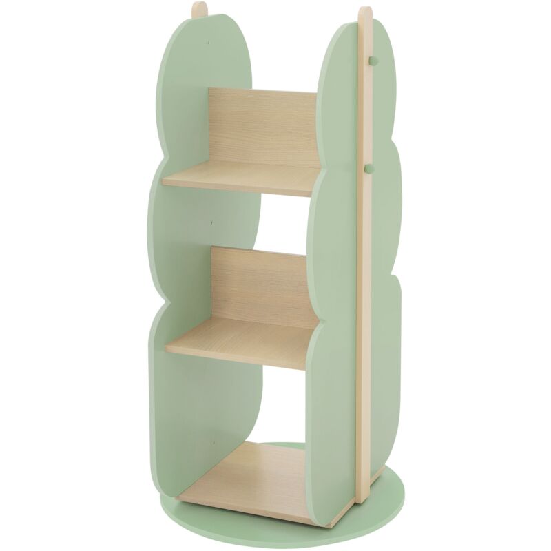 foto del prodotto libreria per bambini a forma di albero 48 x 96 cm beige verde scaffale a 2 lati in legno con 5 ripiani ruotabile a 360 scaffale per giocattoli