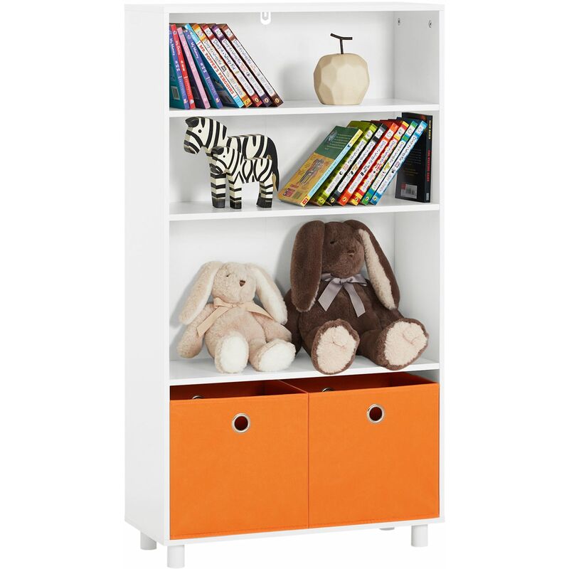 foto del prodotto libreria per bambini con 2 scatole arancia scaffale portaoggetti per bambini mobili per camerette 60x25x110 cm kmb68 w sobuy