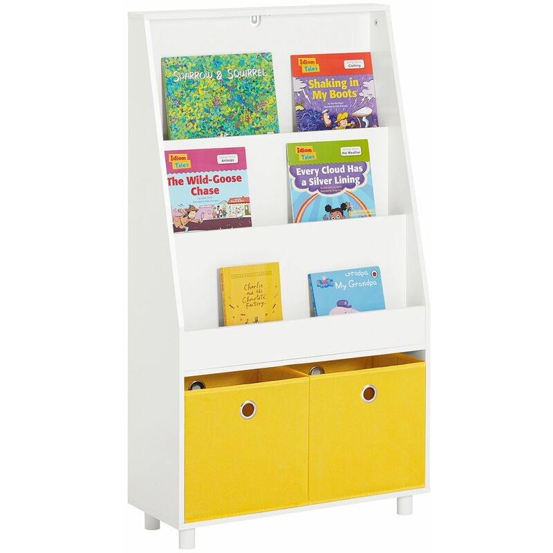 foto del prodotto libreria per bambini con 2 scatole scaffale portaoggetti per bambini mobili per camerette per bambini bianco 60x25x110 cm kmb69 w
