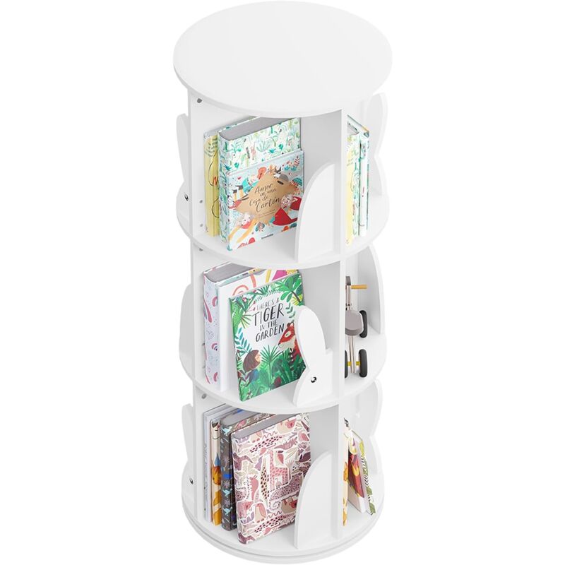 foto del prodotto libreria per bambini rotante, libreria girevole a 3 livelli per soggiorno e ufficio, 40x40x97 cm, bianco woltu