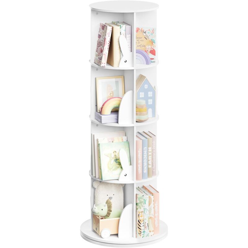 foto del prodotto libreria per bambini rotante, libreria girevole a 4 livelli per soggiorno e ufficio, bianco woltu
