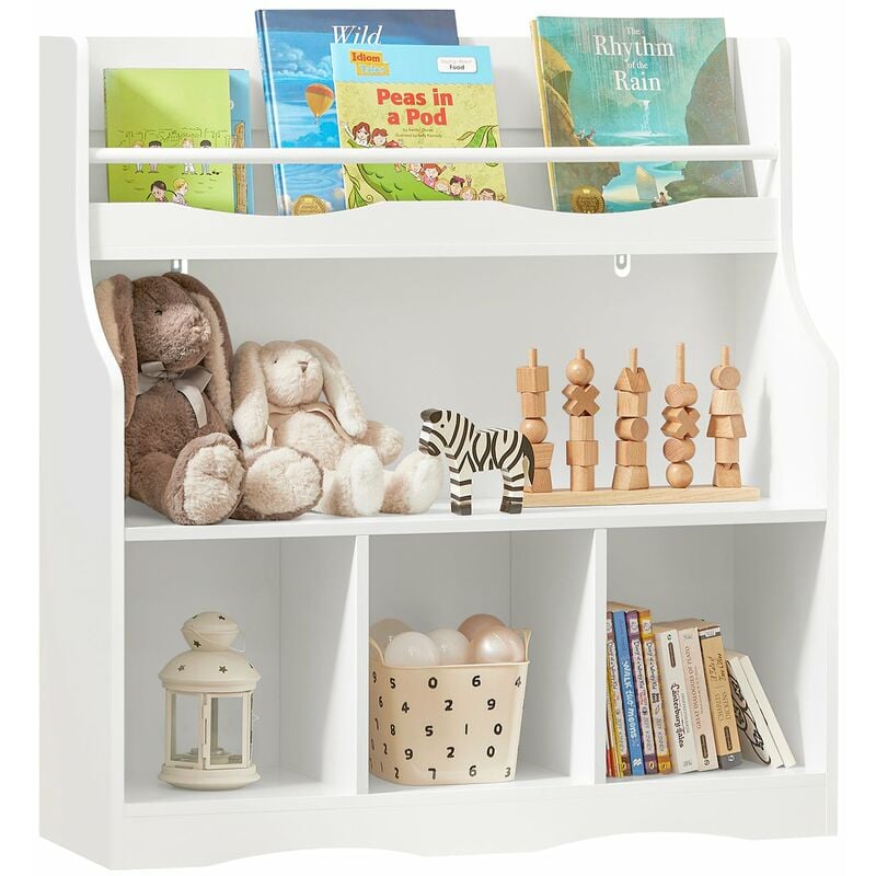 foto del prodotto libreria per bambini scaffale portaoggetti con 1 ripiano e 4 scomparti aperti mobile per giocattoli bianco 90x30x95cm kmb57 w sobuy