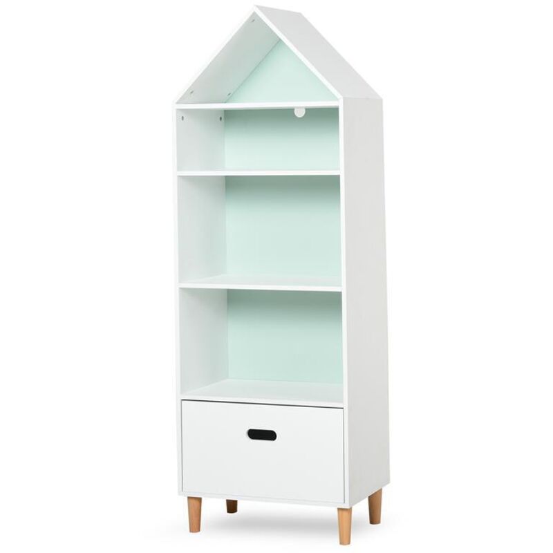 foto del prodotto libreria portagiochi per cameretta con 1 cassetto e 4 ripiani bianco e azzurro