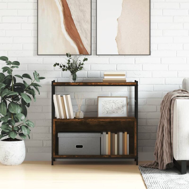 foto del prodotto libreria rovere fumo 80x30x78,5 cm in legno multistrato e ferro