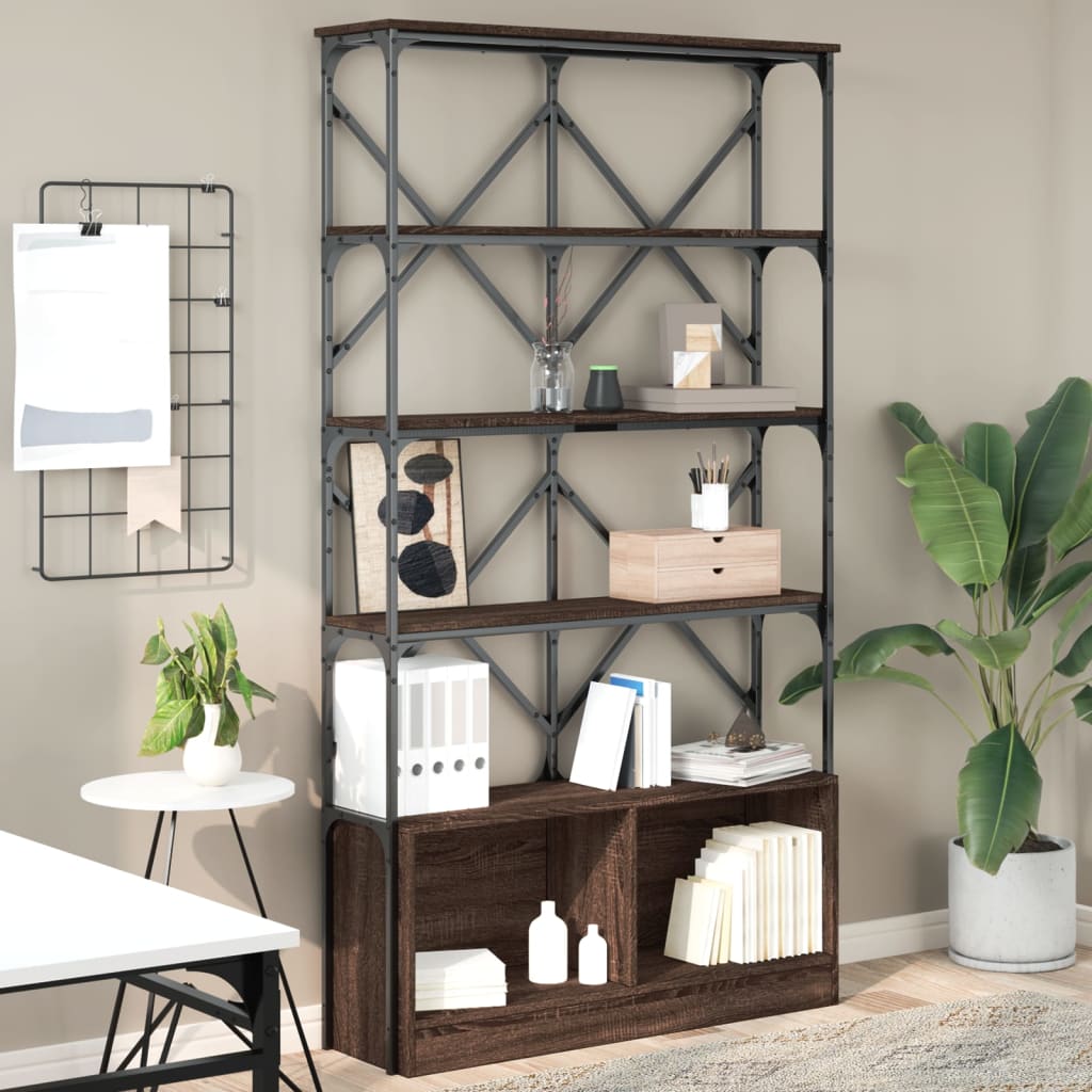 foto del prodotto libreria rovere marrone 100x26x180cm legno multistrato metallocod mxl 113471