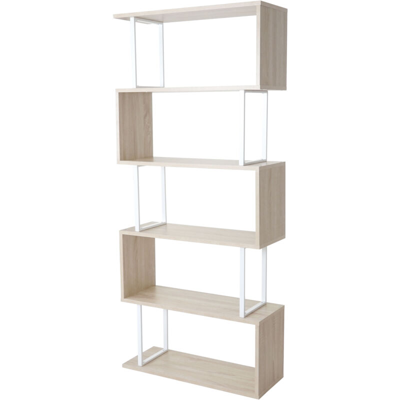 foto del prodotto libreria scaffale 3d mdf hhg 091 5 ripiani 30x80x183cm legno metallo color rovere chiaro