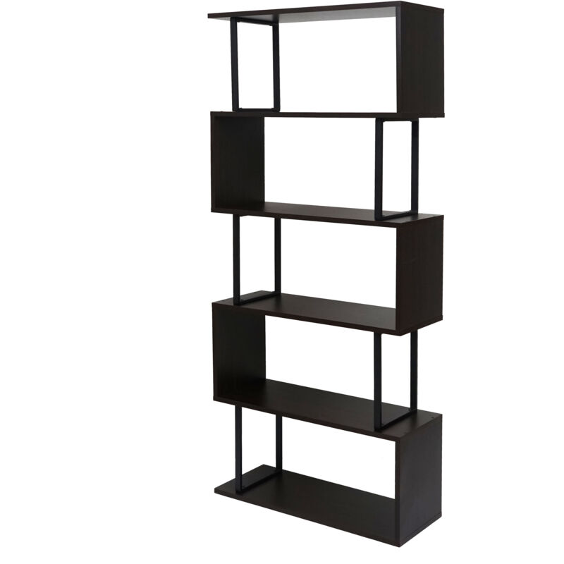 foto del prodotto libreria scaffale 3d mdf hhg 091 5 ripiani 30x80x183cm metallo color legno scuro