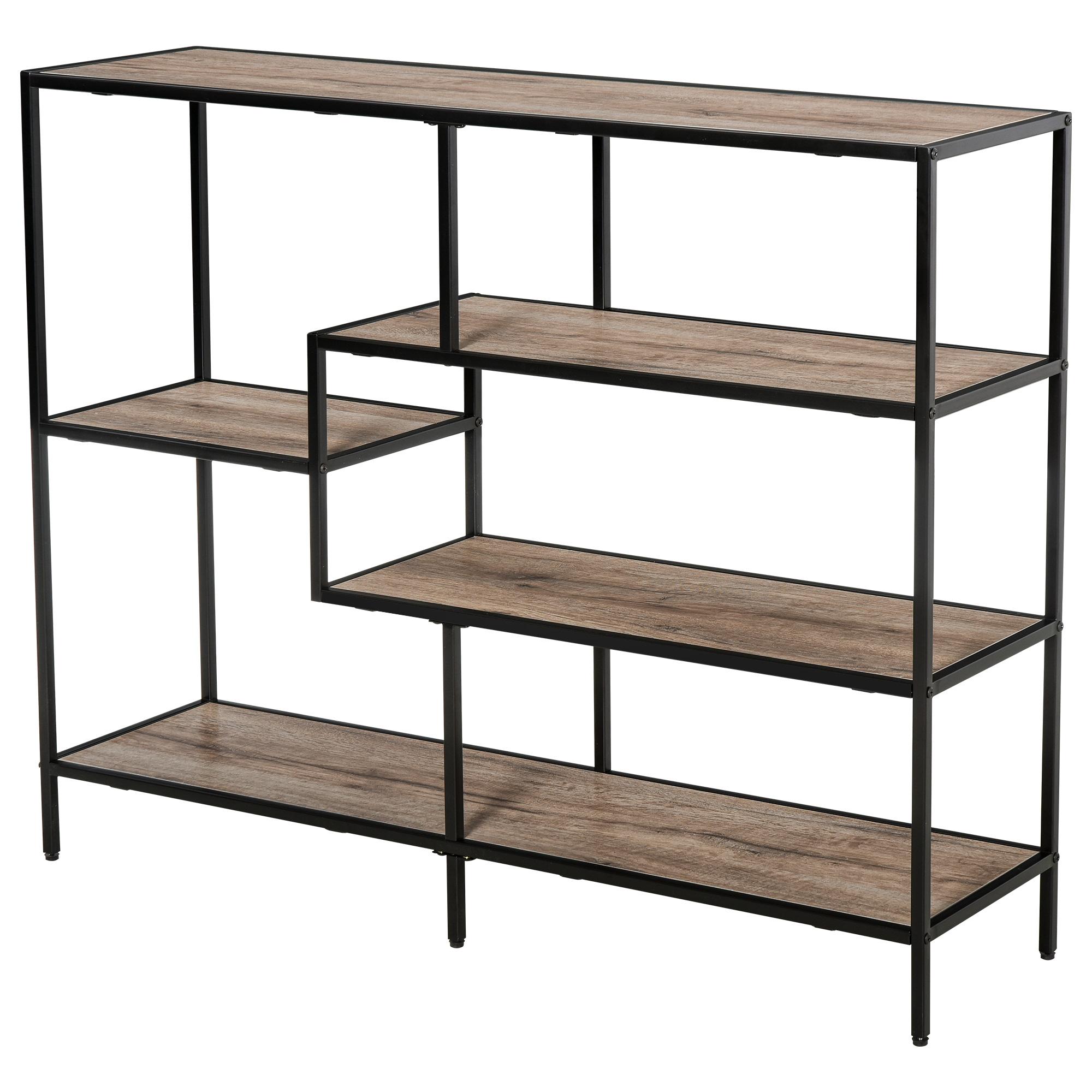 foto del prodotto libreria scaffale 5 ripiani 120x32x95 cm in legno e metallo nero