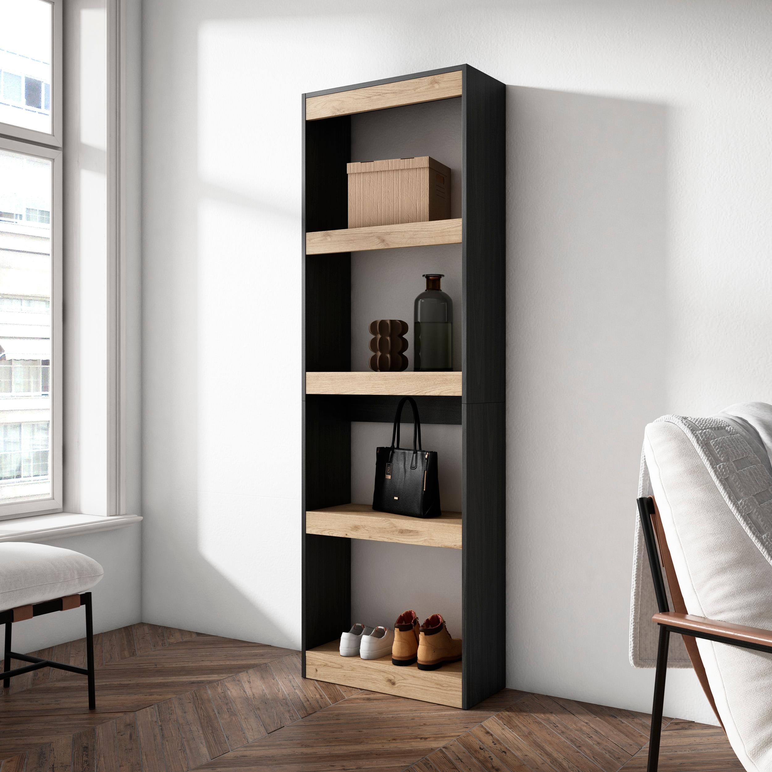 foto del prodotto libreria scaffale, 60x25x186cm, soggiorno, ufficio, per libri, colore rovere e nero rf2329