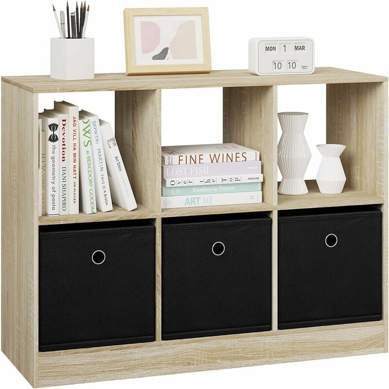 foto del prodotto libreria scaffale a 6 cubi, scaffale porta libri, mobiletto multiuso legno, moderno e semplice, 80x30x60cm, rovere chiaro woltu